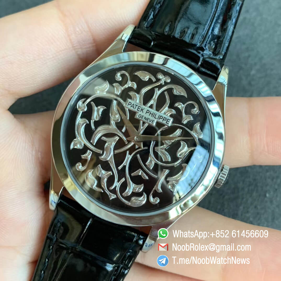 Patek Philippe Calatrava 5088 100P Voluten and Arabesken Dial on Black Leather Strap A240 Micro Rotor Automatic FLF Top Repwatch 03