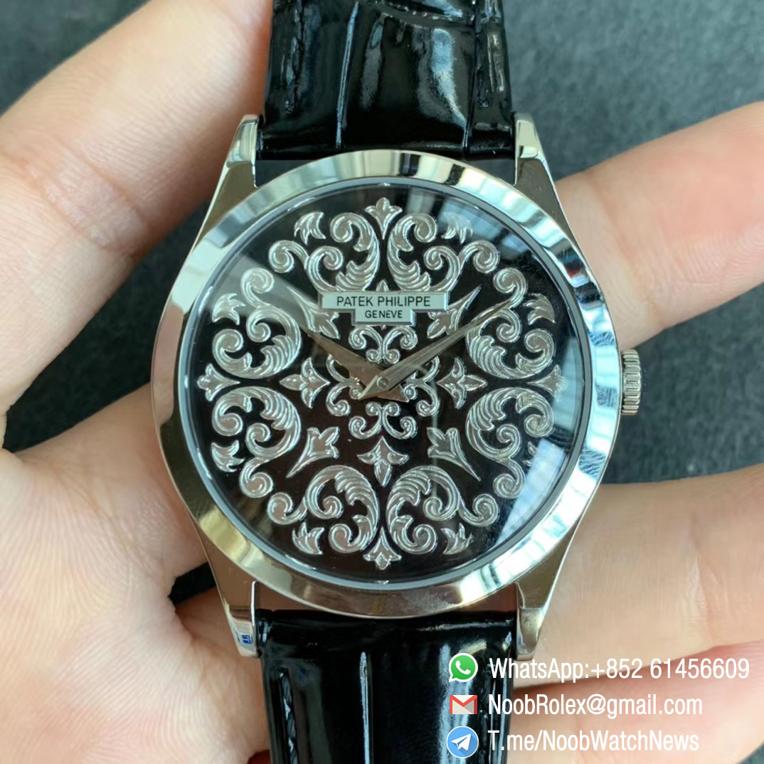 Patek Philippe Calatrava 5088 Voluten and Totem Dial on Black Leather Strap A240 Micro Rotor Automatic FLF Top Repwatch 01