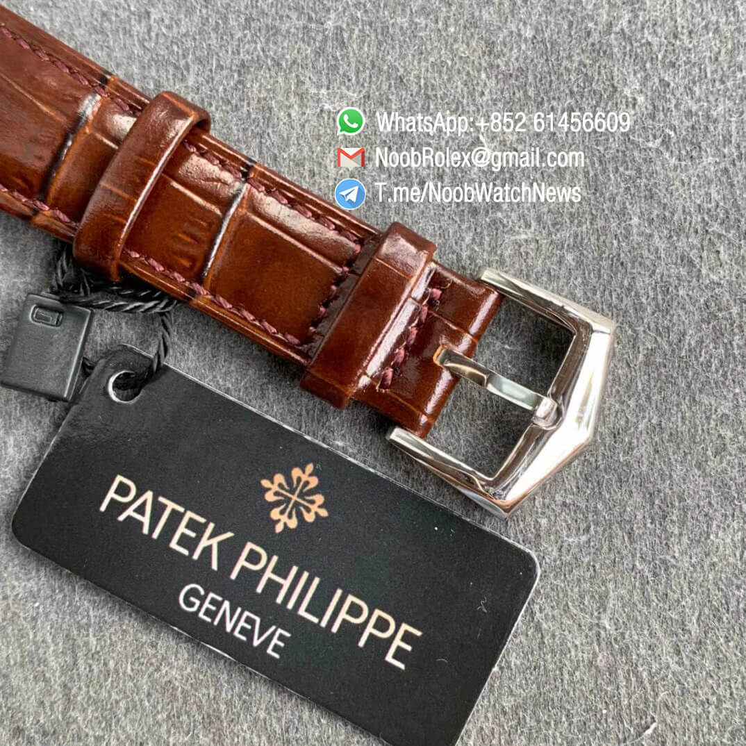 Patek Philippe Calatrava Bhutan Textiles 5077P 102 on Brown Leather Strap A240 Micro Rotor FLF Top Clone Watch 06
