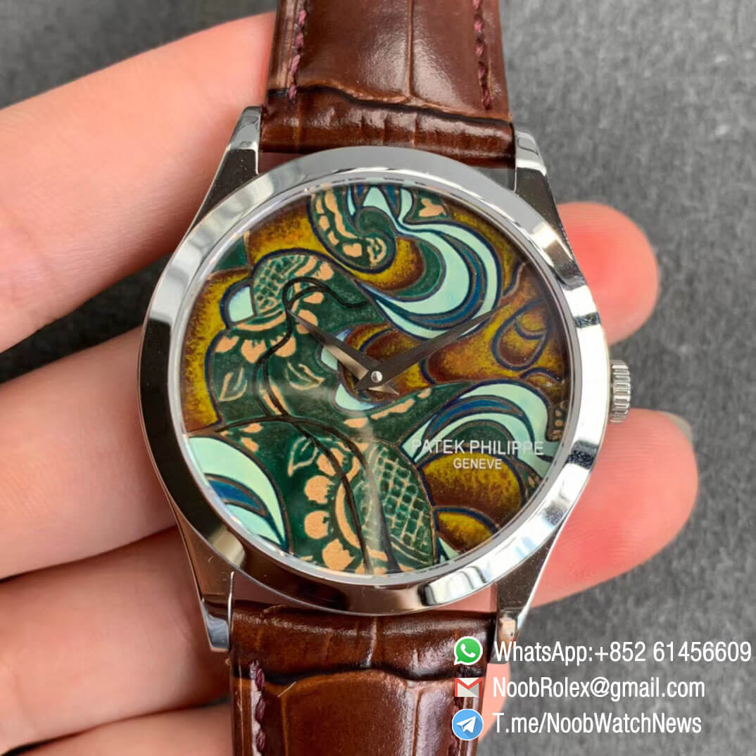 Patek Philippe Calatrava Bhutan Textiles 5077P 103 Brown Dial on Brown Leather Strap A240 Micro Rotor FLF Top Replica 01