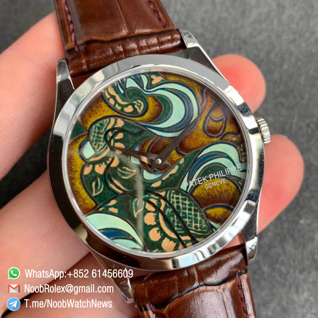 Patek Philippe Calatrava Bhutan Textiles 5077P 103 Brown Dial on Brown Leather Strap A240 Micro Rotor FLF Top Replica 02