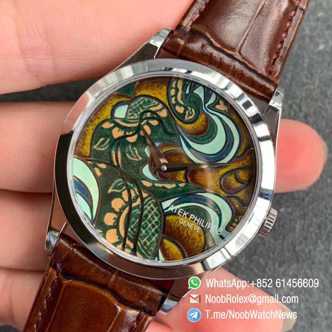 Patek Philippe Calatrava Bhutan Textiles 5077P 103 Brown Dial on Brown Leather Strap A240 Micro Rotor FLF Top Replica 03