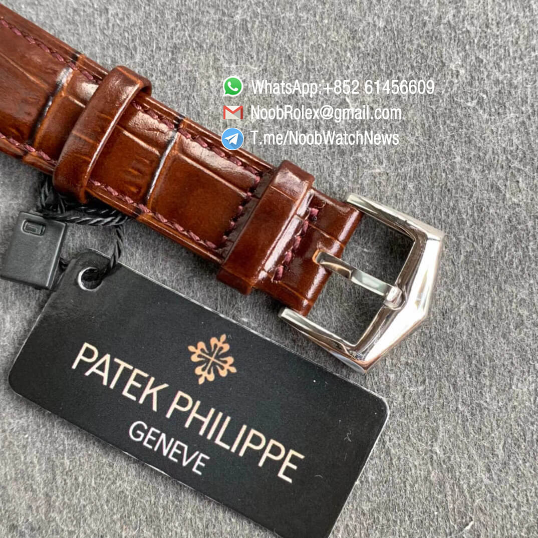 Patek Philippe Calatrava Bhutan Textiles 5077P 103 Brown Dial on Brown Leather Strap A240 Micro Rotor FLF Top Replica 06