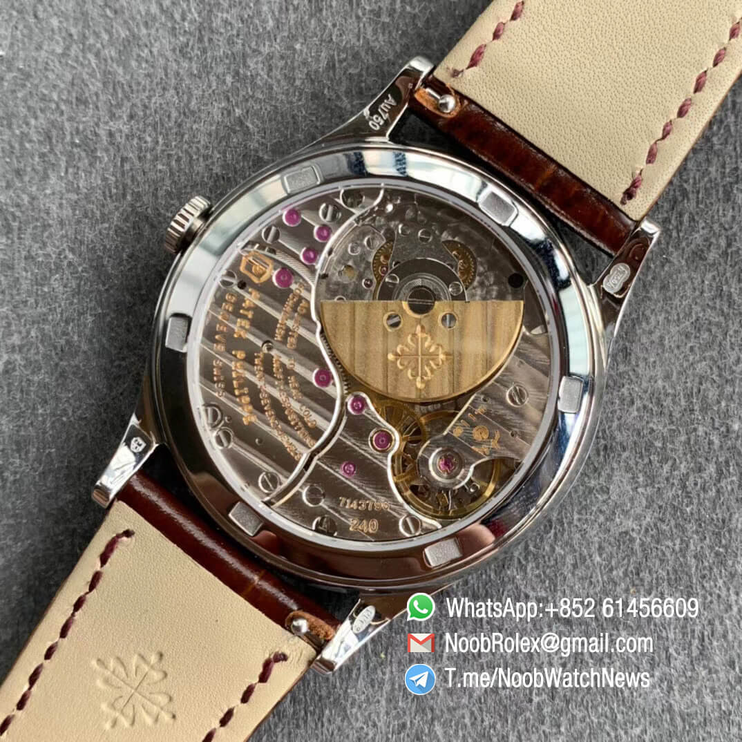 Patek Philippe Calatrava Bhutan Textiles 5077P 103 Brown Dial on Brown Leather Strap A240 Micro Rotor FLF Top Replica 08