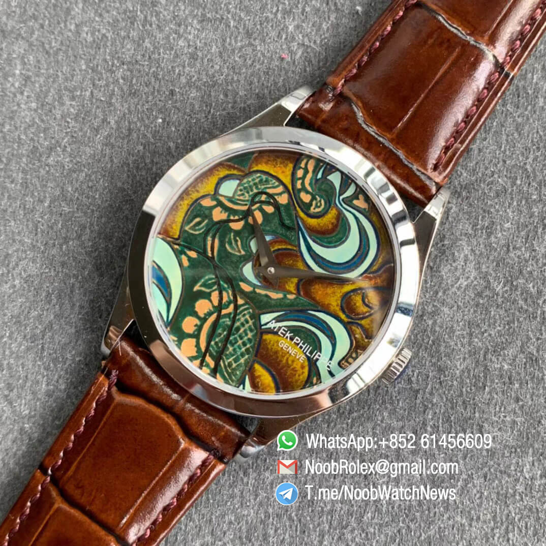 Patek Philippe Calatrava Bhutan Textiles 5077P 103 Brown Dial on Brown Leather Strap A240 Micro Rotor FLF Top Replica 09