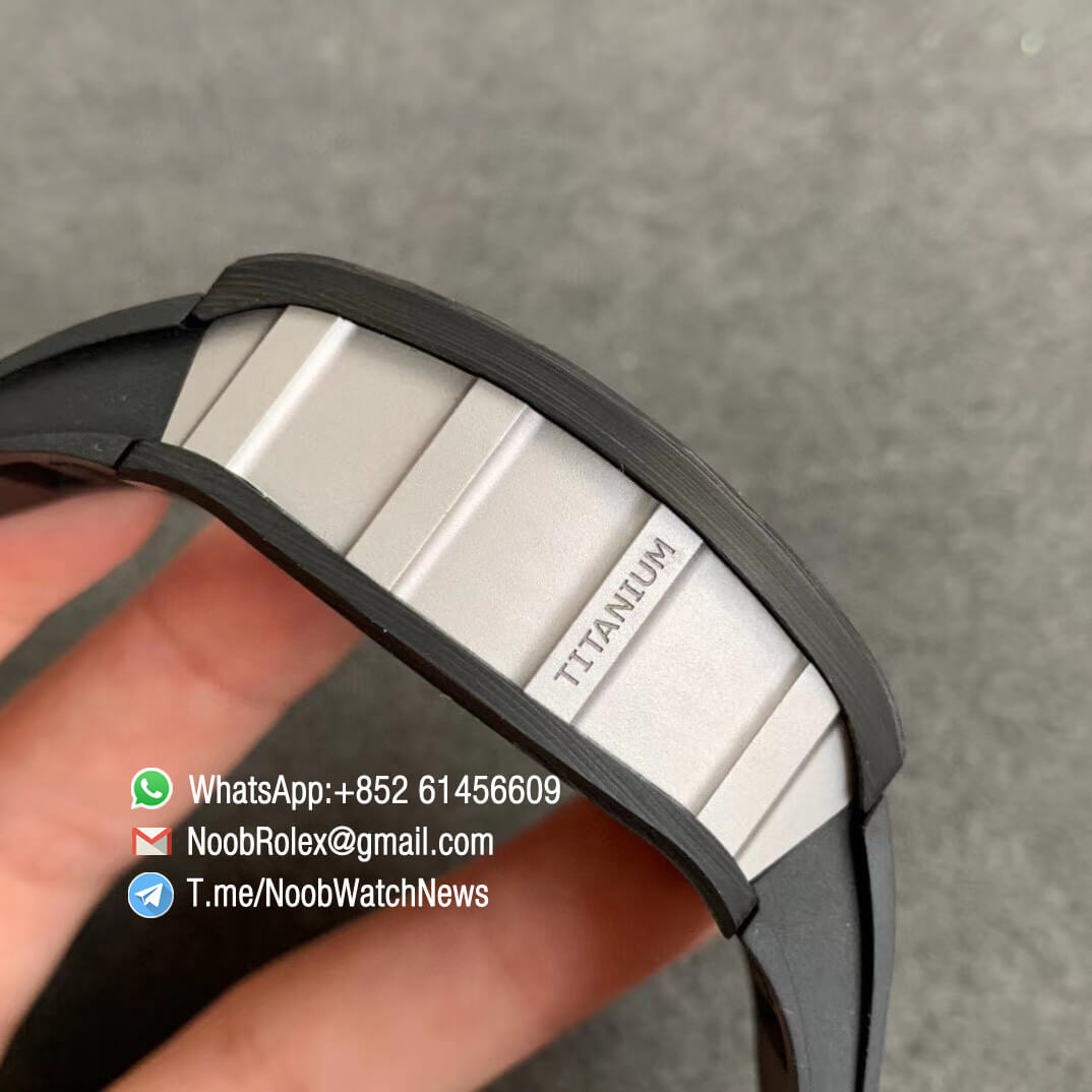 RM011 FELIPE NTPT Chrono Carbon Case Titanium Mid Case Skeleton Dial Blue Chrono Sub Dial Blue Crown on Black Rubber Strap A7750 KVF V2 Repwatch 05