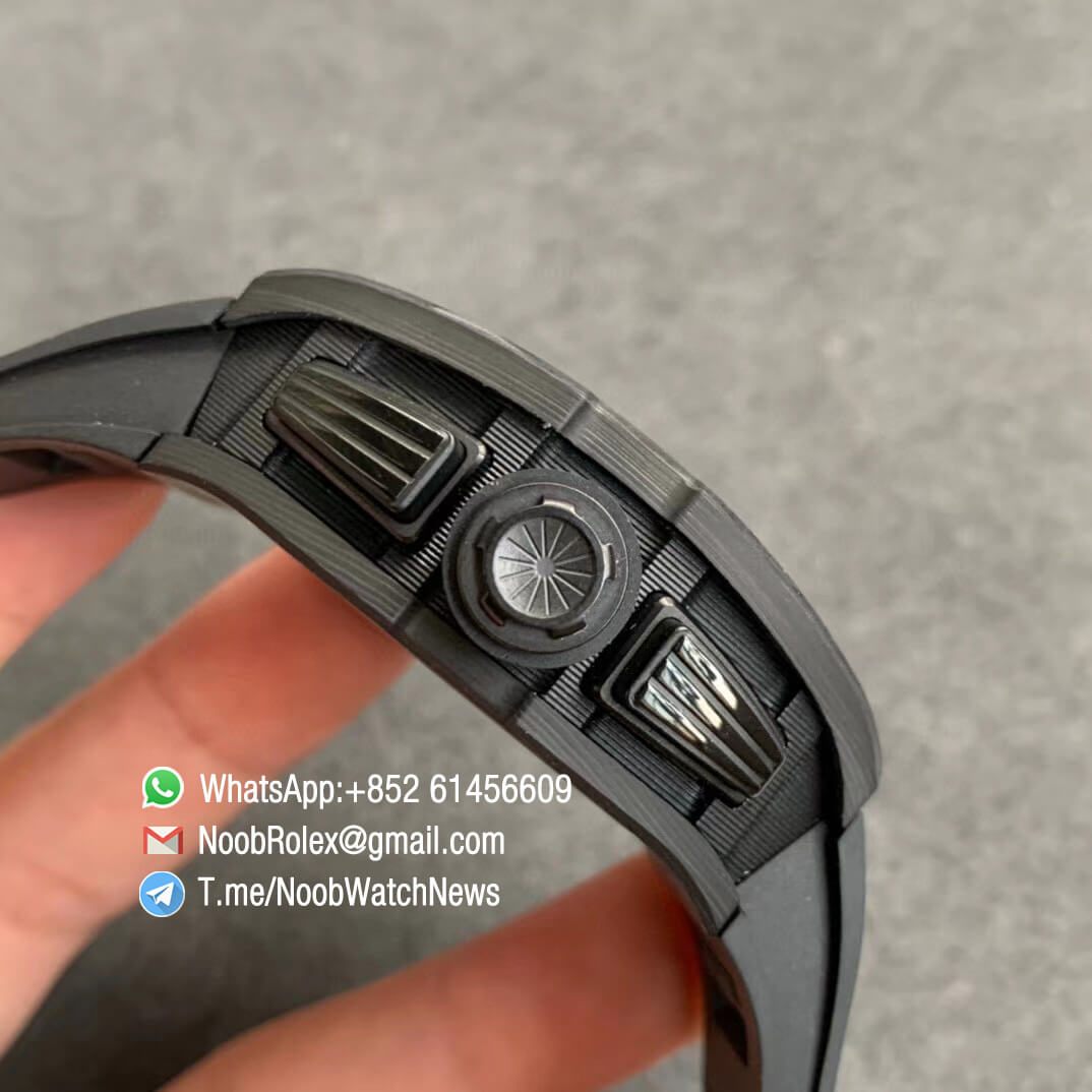 RM011 NTPT Chrono Carbon Case Skeleton Crystal Dial with Red Dial Ring on Black Rubber Strap A7750 KVF V2 Top Quality Replica 04