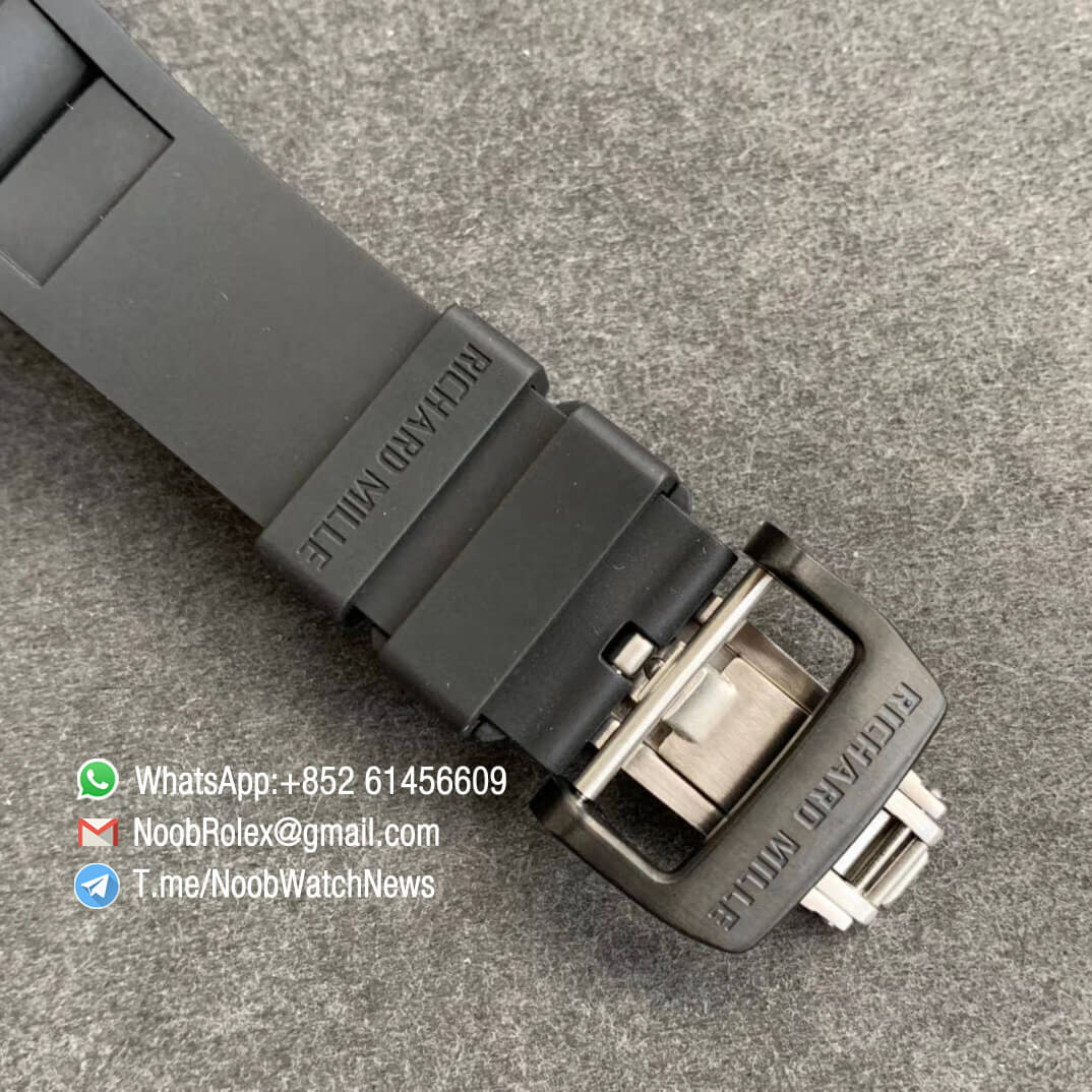 RM011 NTPT Chrono Carbon Case Skeleton Crystal Dial with Red Dial Ring on Black Rubber Strap A7750 KVF V2 Top Quality Replica 06