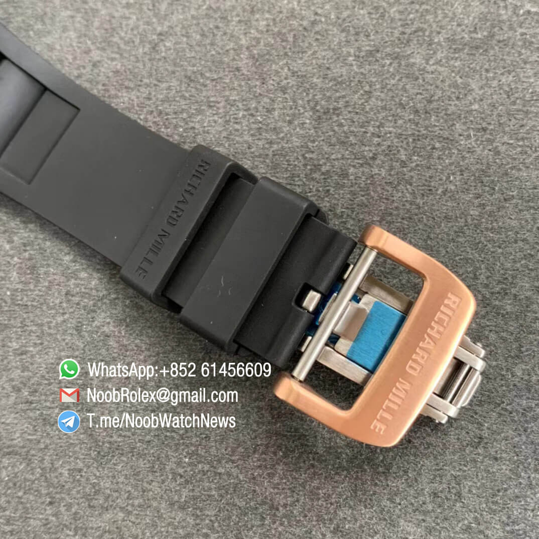 RM011 ROMAIN GROSJEAN LOTUS F1 TEAM NTPT Carbon Case Rose Gold Mid Case Skeleton Dial with Red Crown on Black Rubber Strap Chrono A7750 KVF V2 Top Clone 06