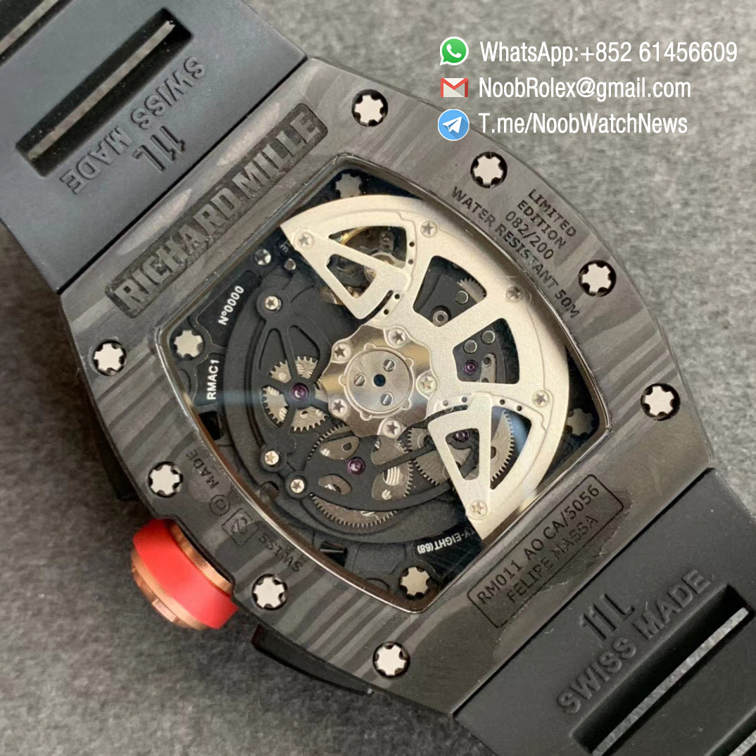RM011 ROMAIN GROSJEAN LOTUS F1 TEAM NTPT Carbon Case Skeleton Dial with Red Crown on Black Rubber Strap Chrono A7750 KVF V2 Best Repwatch 08