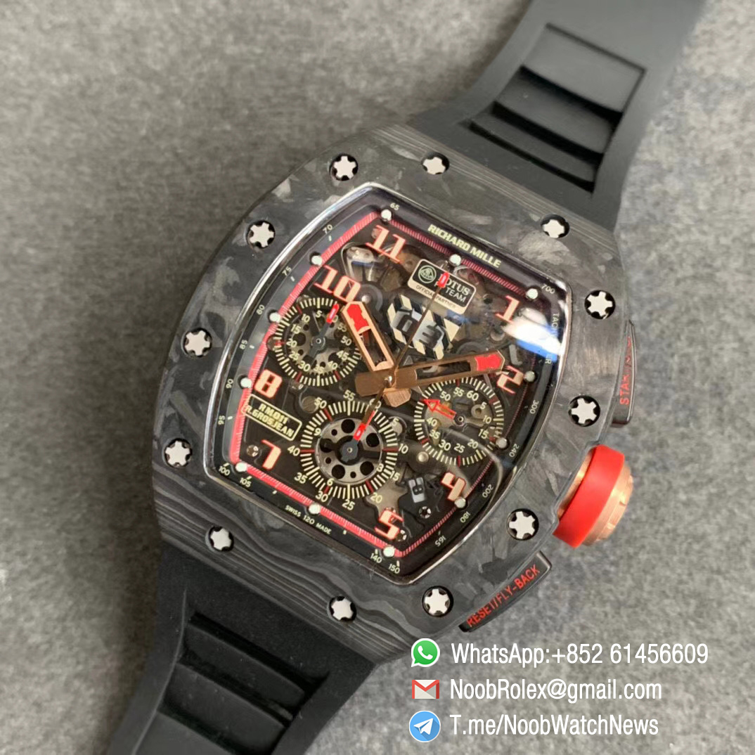 RM011 ROMAIN GROSJEAN LOTUS F1 TEAM NTPT Carbon Case Skeleton Dial with Red Crown on Black Rubber Strap Chrono A7750 KVF V2 Best Repwatch 09