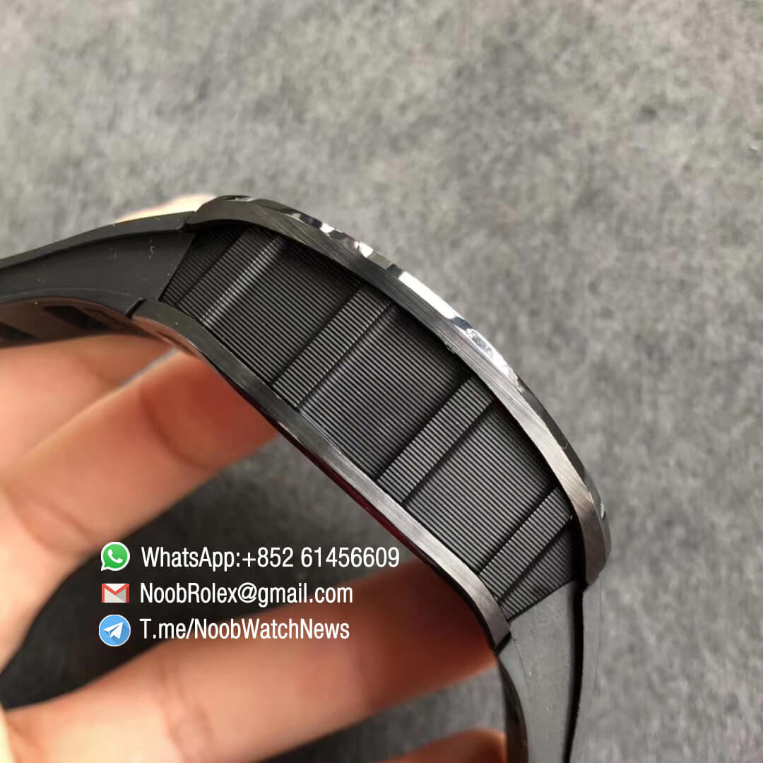 Richard Mille RM011 AO RG ATZ 6698 Felipe Massa Ceramic Case Chronograph Crystal Skeleton Dial Gold Markers on Black Rubber Strap Auto Chrono KVF Best Replica 05