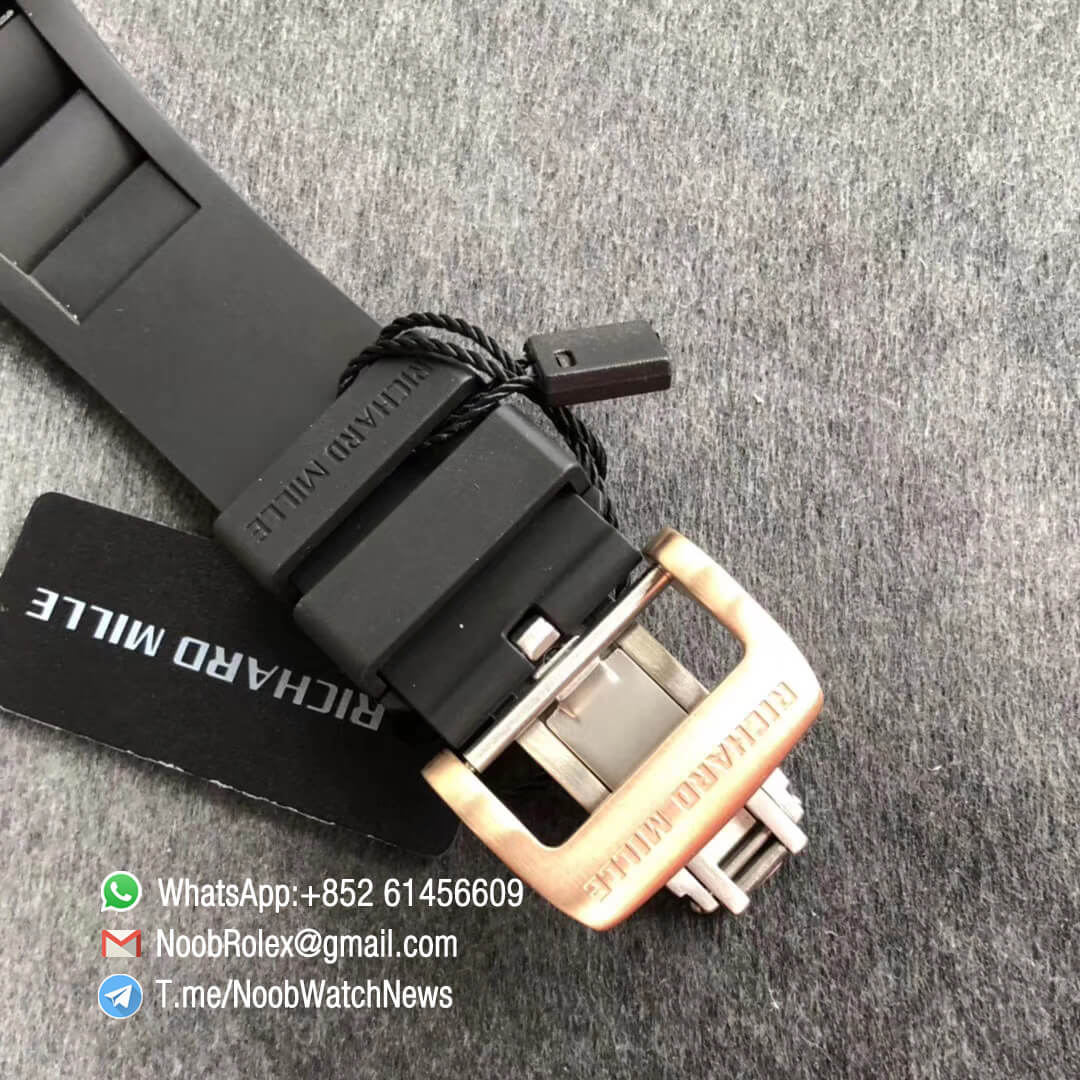 Richard Mille RM011 AO RG ATZ 6698 Felipe Massa Ceramic Case Chronograph Crystal Skeleton Dial Gold Markers on Black Rubber Strap Auto Chrono KVF Best Replica 06