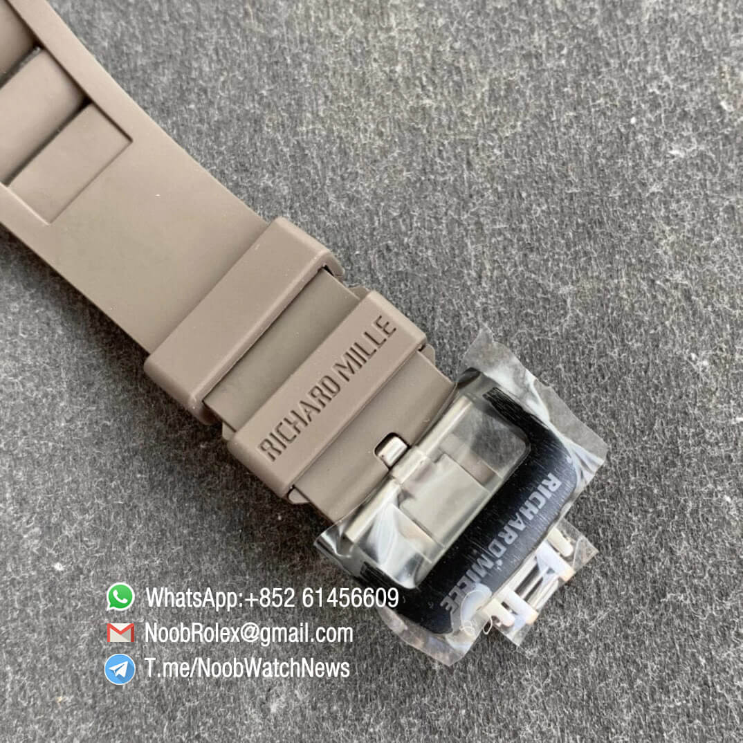 Richard Mille RM052 01 Tourbillon PVD Black Titanium Case Blue Bezel Skeleton Dial on Grey Rubber Strap JBF Best Replica 06