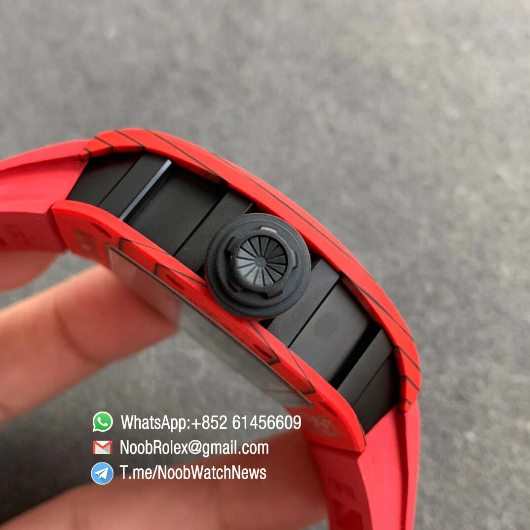 Richard Mille RM052 01 Tourbillon PVD Black Titanium Case Red Bezel Skeleton Dial on Red Rubber Strap JBF Super Clone 04