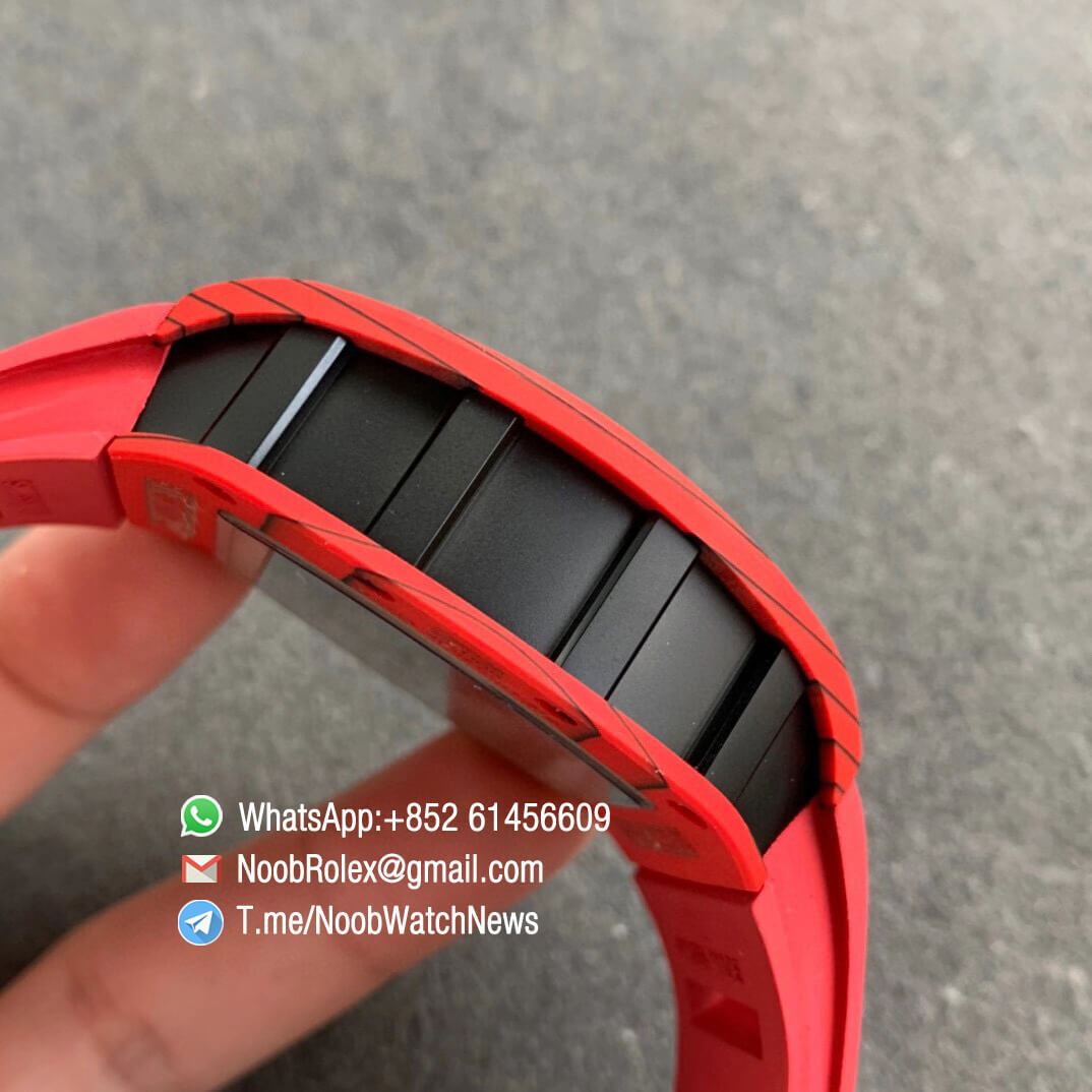Richard Mille RM052 01 Tourbillon PVD Black Titanium Case Red Bezel Skeleton Dial on Red Rubber Strap JBF Super Clone 05