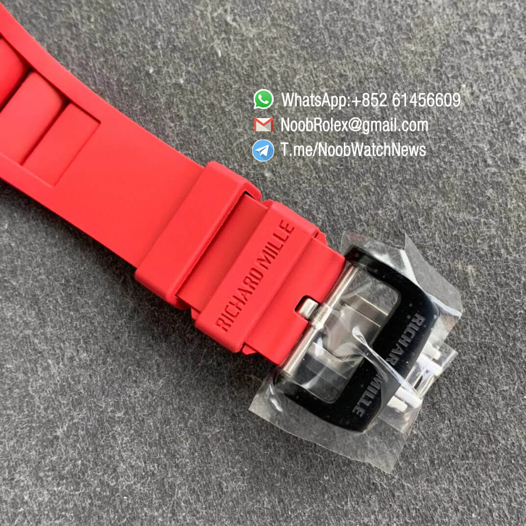 Richard Mille RM052 01 Tourbillon PVD Black Titanium Case Red Bezel Skeleton Dial on Red Rubber Strap JBF Super Clone 06