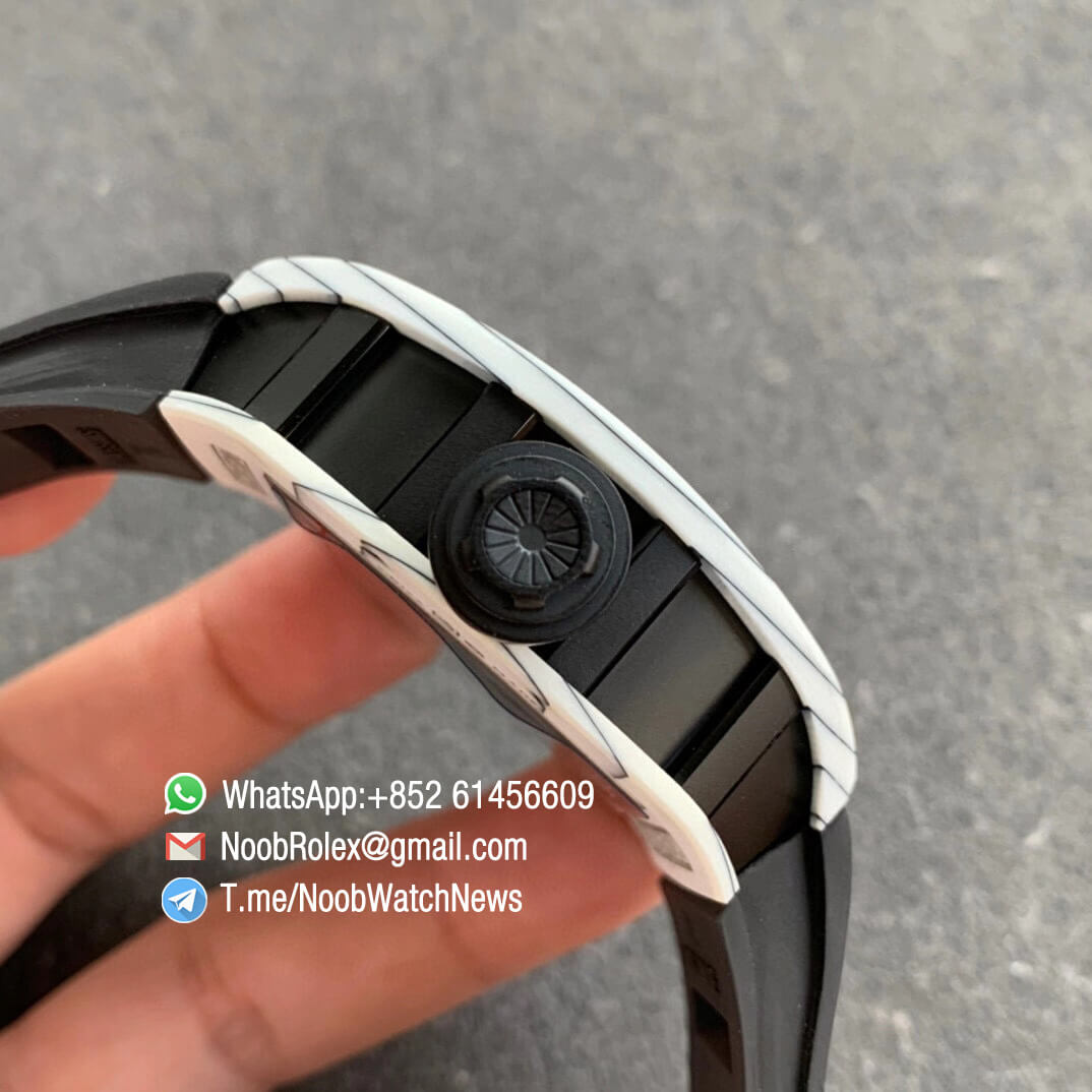 Richard Mille RM052 01 Tourbillon PVD Black Titanium Case White Bezel Skeleton Dial on Black Rubber Strap JBF Super Replica 04