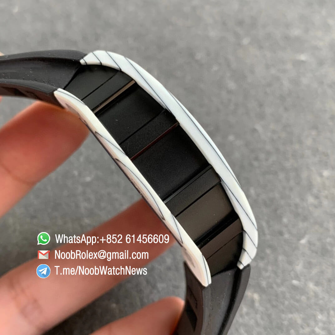Richard Mille RM052 01 Tourbillon PVD Black Titanium Case White Bezel Skeleton Dial on Black Rubber Strap JBF Super Replica 05