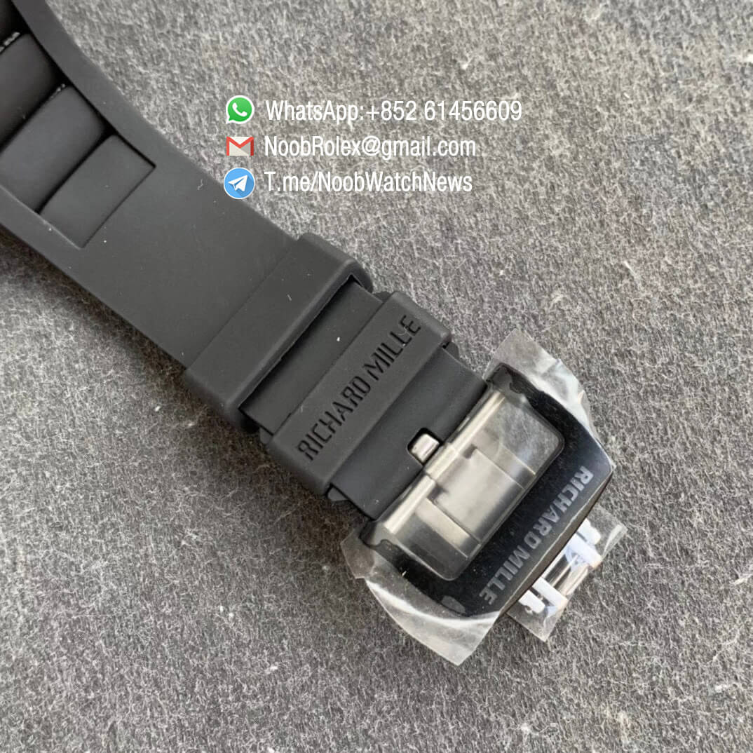 Richard Mille RM052 01 Tourbillon PVD Black Titanium Case White Bezel Skeleton Dial on Black Rubber Strap JBF Super Replica 06