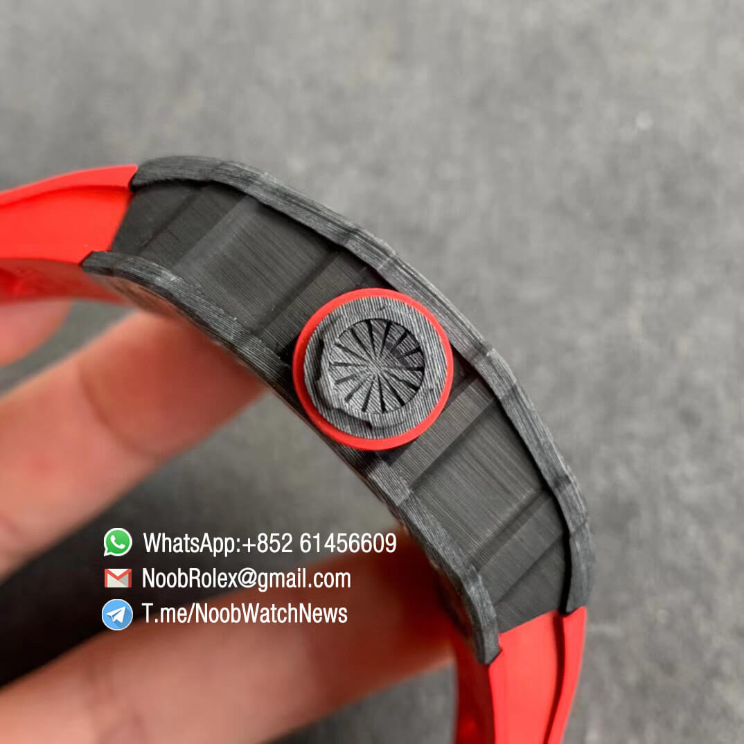 Richard Mille RM35 02 RAFA Black Forge Carbon Case Skeleton Dial on Red Rubber Strap NH05A ZF V2 Swiss Watch Clone 04