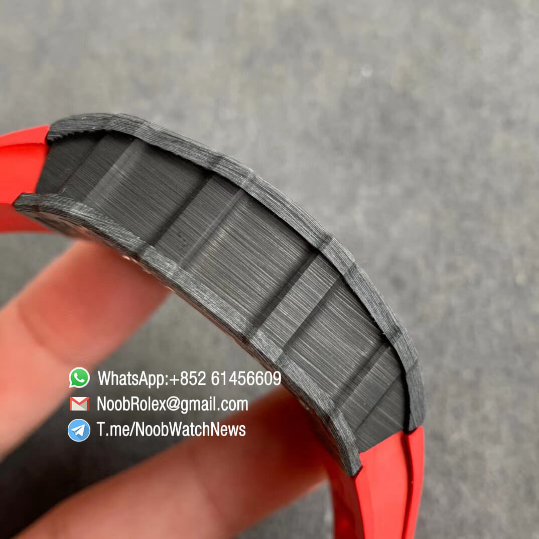 Richard Mille RM35 02 RAFA Black Forge Carbon Case Skeleton Dial on Red Rubber Strap NH05A ZF V2 Swiss Watch Clone 05