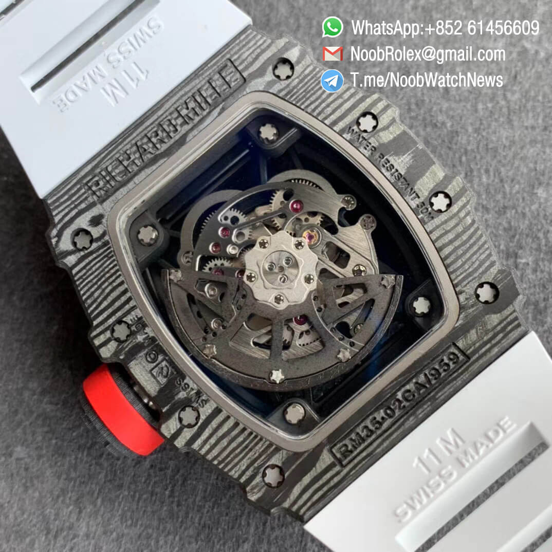 Richard Mille RM35 02 RAFA Black Forge Carbon Case Skeleton Dial on White Rubber Strap NH05A ZF V2 Top Replica 08