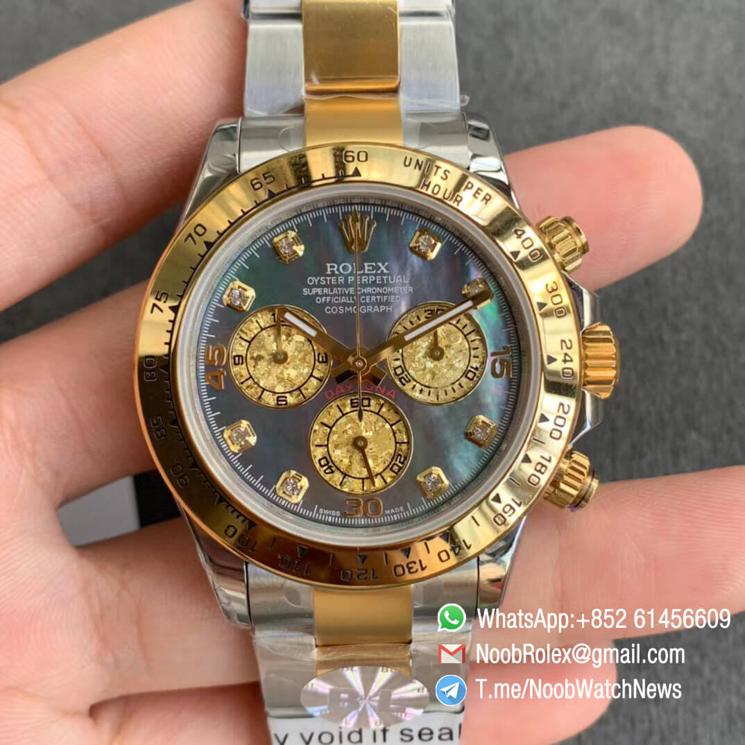 Rolex Daytona 116509 Yellow Gold Bezel MOP Dial Two Tone Steel Yellow Gold Bracelet A7750 Chrono Movement BLF Best Copies 01