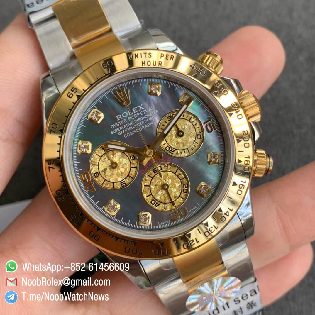 Rolex Daytona 116509 Yellow Gold Bezel MOP Dial Two Tone Steel Yellow Gold Bracelet A7750 Chrono Movement BLF Best Copies 02