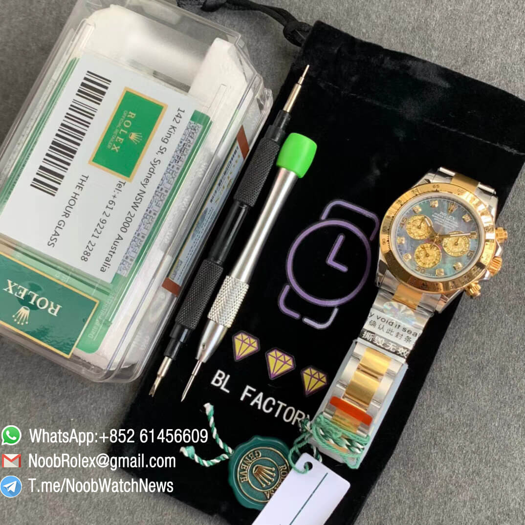 Rolex Daytona 116509 Yellow Gold Bezel MOP Dial Two Tone Steel Yellow Gold Bracelet A7750 Chrono Movement BLF Best Copies 09