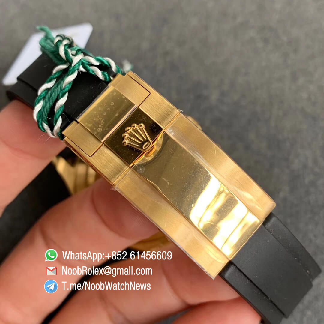 Rolex Daytona 116589RBOW Yellow Gold Case with Diamonds Rainbow Crystal Bezel Black Dial Rainbow Crystal Markers on Rubber Strap A4130 BLF Top Clone 06