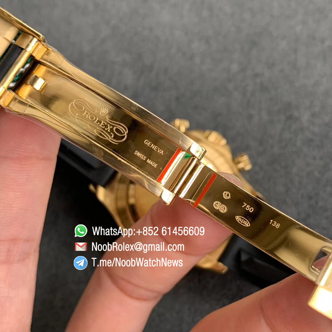 Rolex Daytona 116589RBOW Yellow Gold Case with Diamonds Rainbow Crystal Bezel Black Dial Rainbow Crystal Markers on Rubber Strap A4130 BLF Top Clone 07