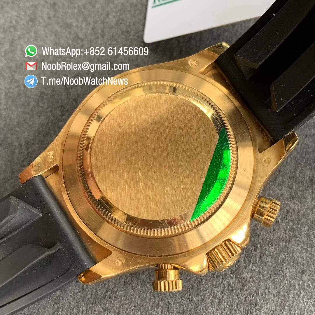 Rolex Daytona 116589RBOW Yellow Gold Case with Diamonds Rainbow Crystal Bezel Black Dial Rainbow Crystal Markers on Rubber Strap A4130 BLF Top Clone 08