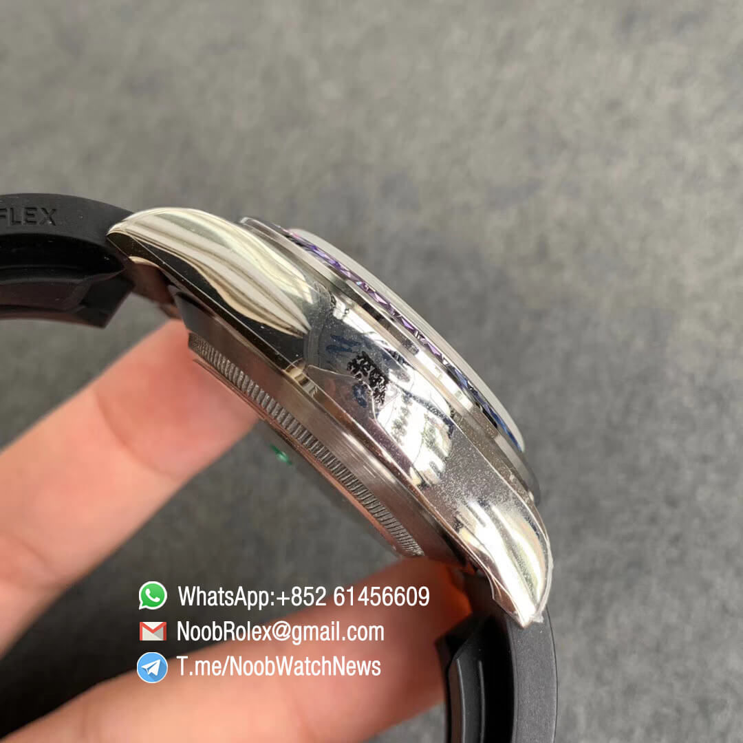Rolex Daytona 116599RBOW Steel Case with Diamonds Rainbow Crystal Bezel Black Dial Diamonds Markers on Rubber Strap A4130 BLF Best Duplicate 06