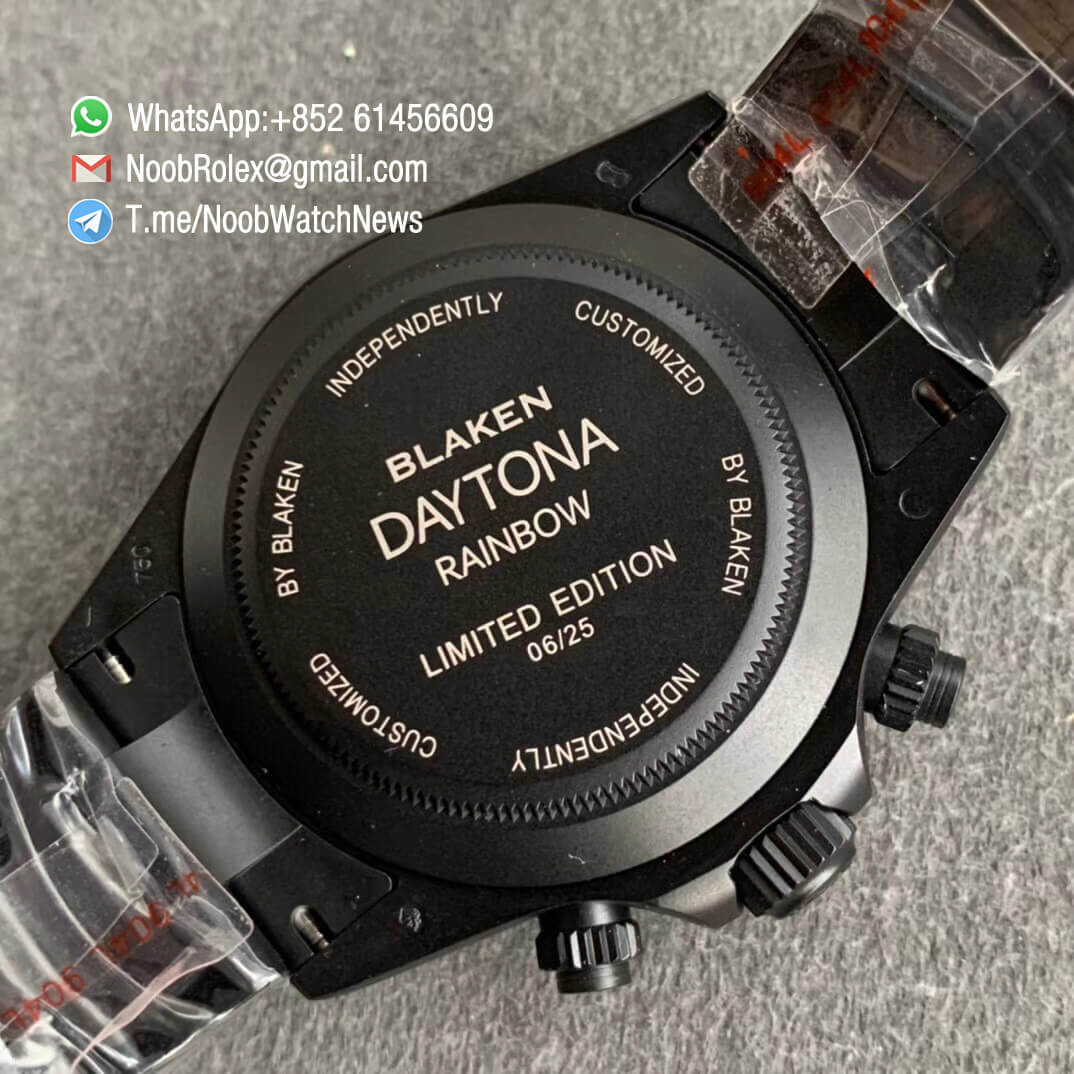 Rolex Daytona Blaken Rainbow Crystal Bezel PVD Black Dial on PVD Bracelet A7750 OXF Best Edition 08