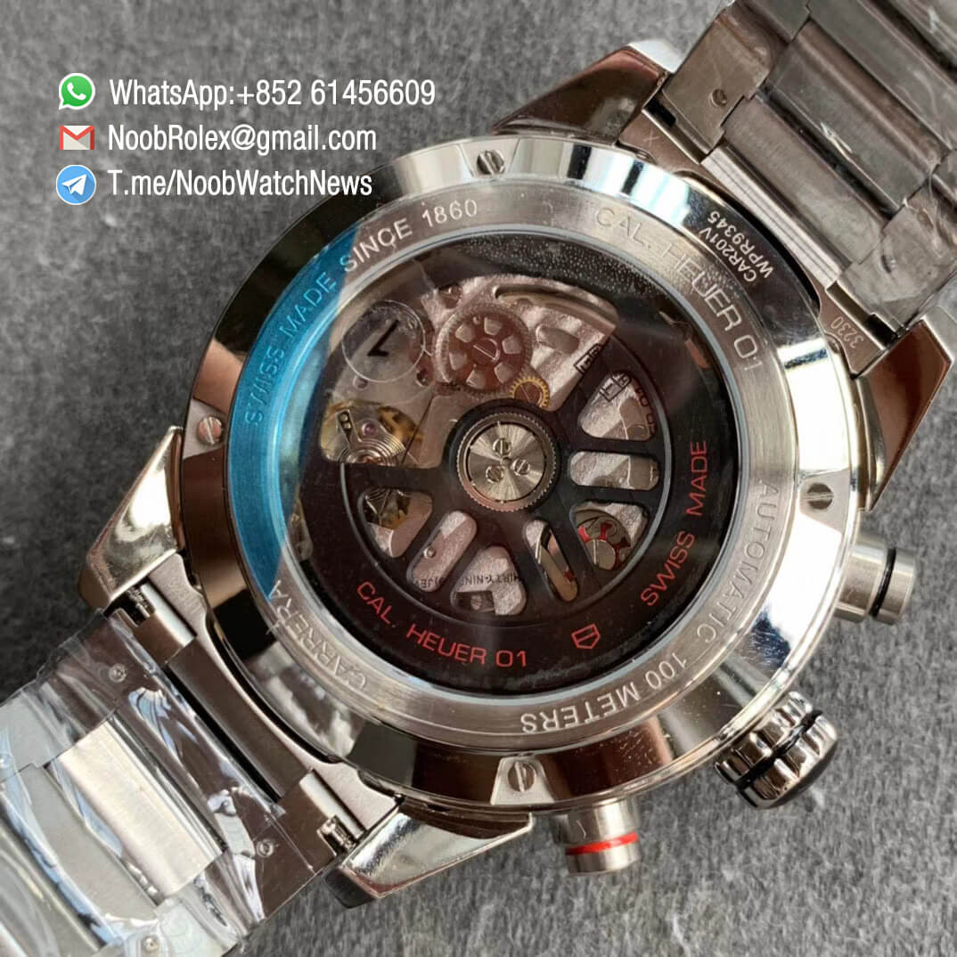 Tag Heuer Carrera Heuer 01 Automatic Chrono 43mm Steel Case Bracelet Skeleton Dial Red Hand A1887 XF Best Quality Clone Watch 08