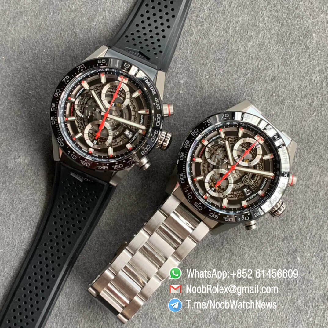 Tag Heuer Carrera Heuer 01 Automatic Chrono 43mm Steel Case Bracelet Skeleton Dial Red Hand A1887 XF Best Quality Clone Watch 10