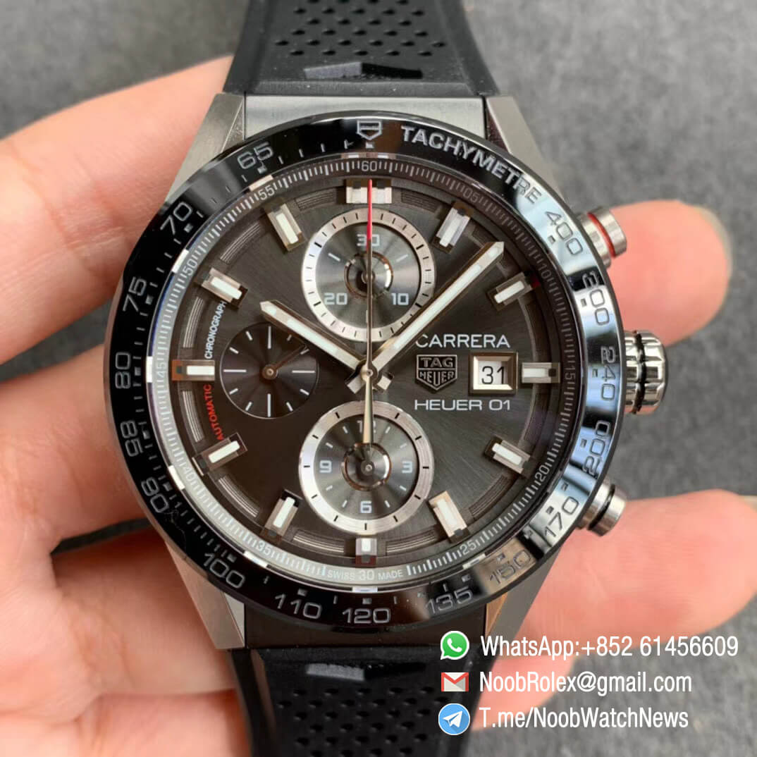 Tag Heuer Carrera Heuer 01 Automatic Chronograph Steel Case Grey Dial on Black Rubber Strap A1887 XF Top Quality 02