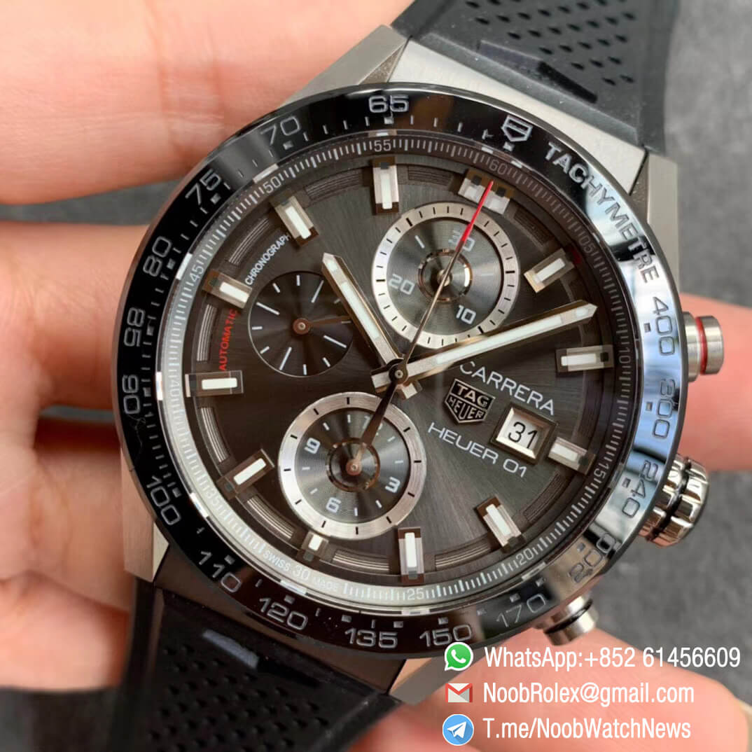 Tag Heuer Carrera Heuer 01 Automatic Chronograph Steel Case Grey Dial on Black Rubber Strap A1887 XF Top Quality 04