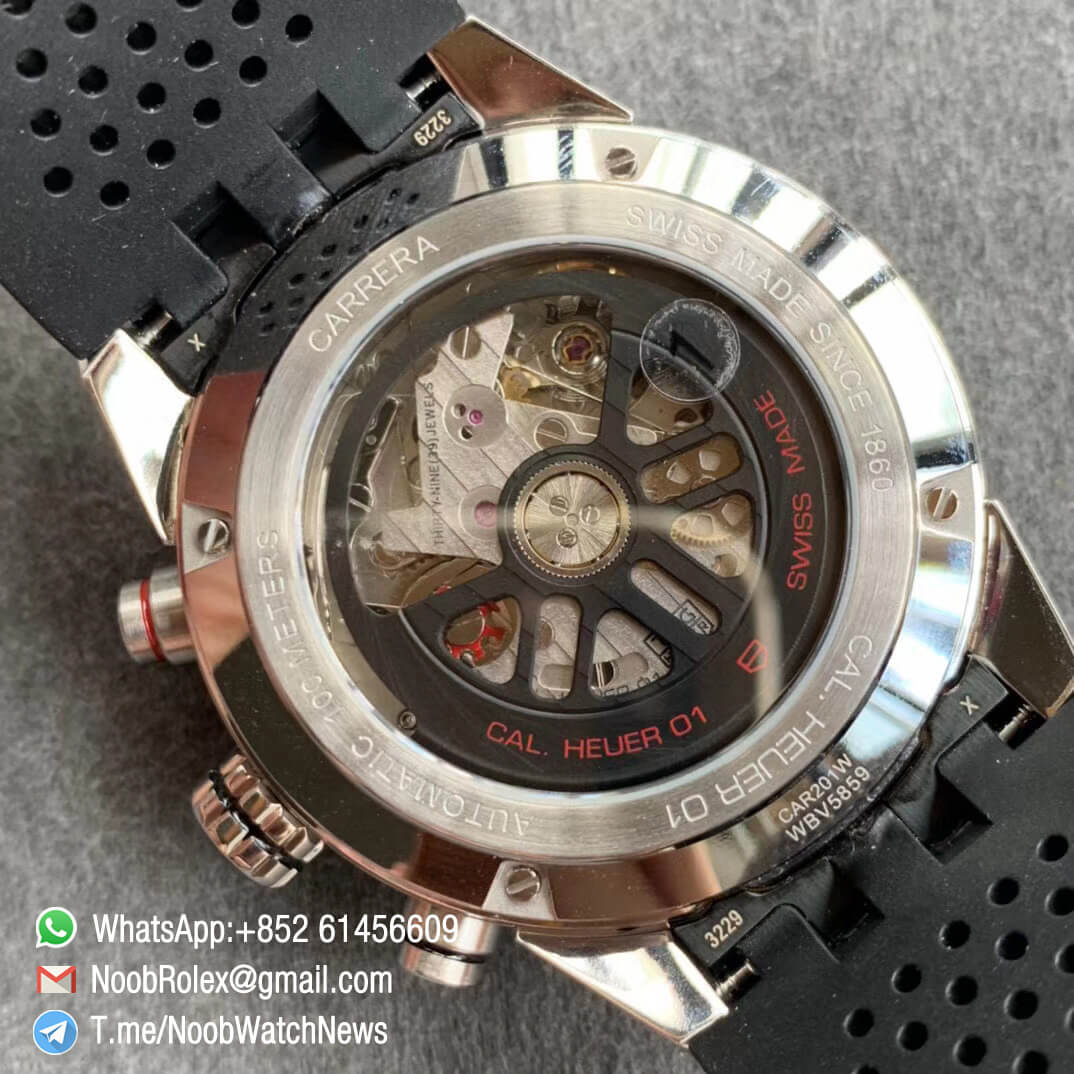 Tag Heuer Carrera Heuer 01 Automatic Chronograph Steel Case Grey Dial on Black Rubber Strap A1887 XF Top Quality 09