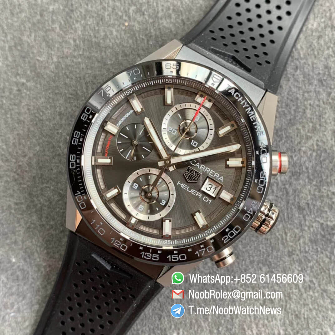 Tag Heuer Carrera Heuer 01 Automatic Chronograph Steel Case Grey Dial on Black Rubber Strap A1887 XF Top Quality 10