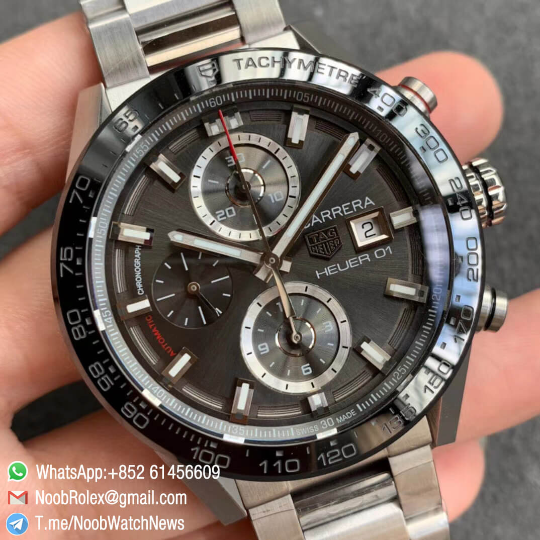 Tag Heuer Carrera Heuer 01 Automatic Chronograph Steel Case Grey Dial on Steel Bracelet A1887 XF Top Quality Replica 02