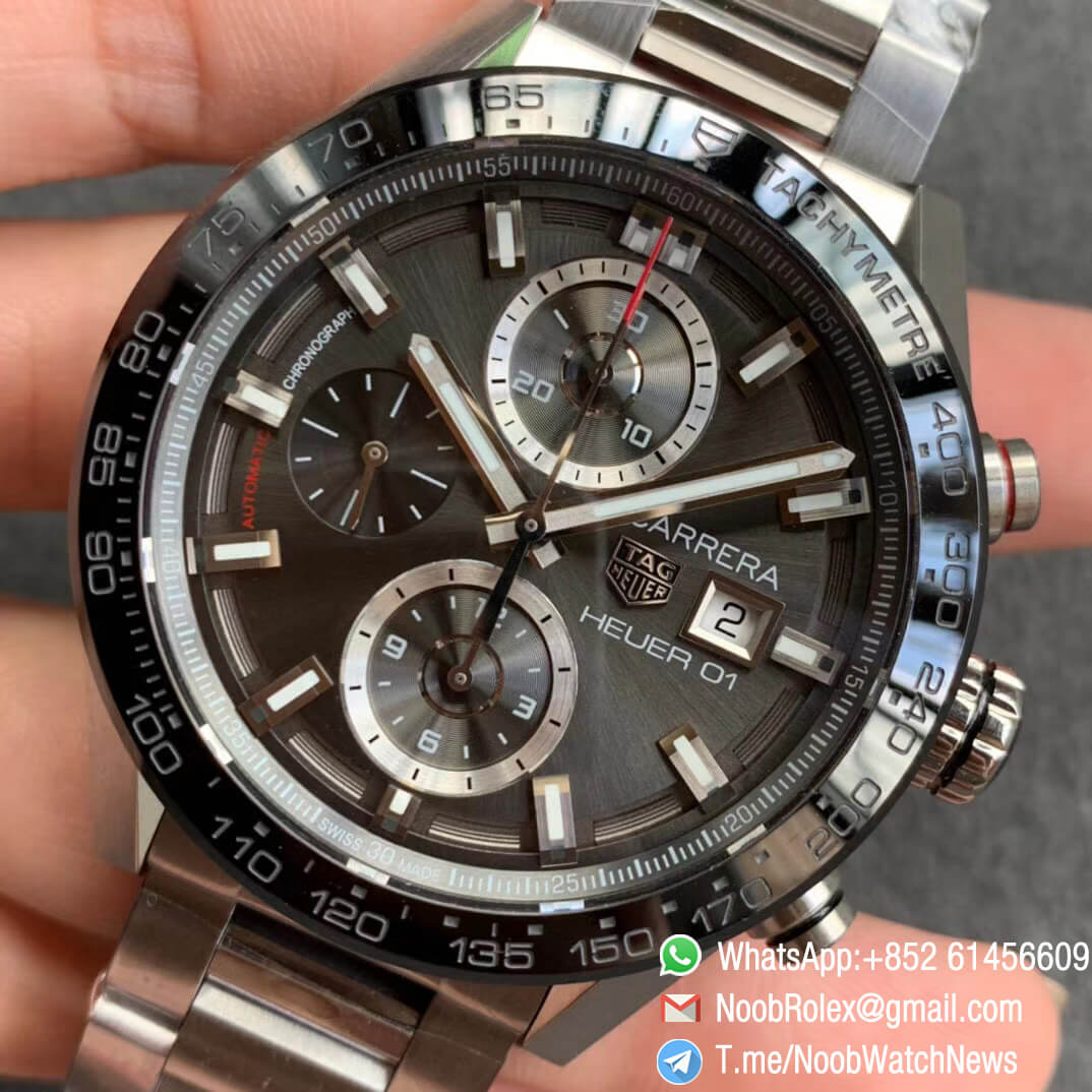 Tag Heuer Carrera Heuer 01 Automatic Chronograph Steel Case Grey Dial on Steel Bracelet A1887 XF Top Quality Replica 03