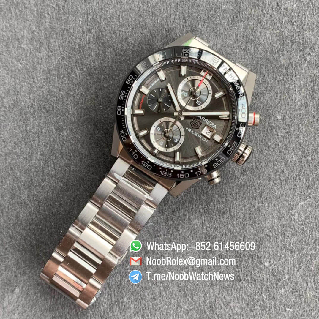 Tag Heuer Carrera Heuer 01 Automatic Chronograph Steel Case Grey Dial on Steel Bracelet A1887 XF Top Quality Replica 09