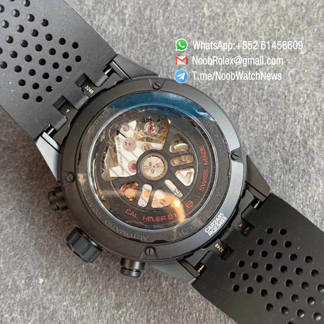 Tag Heuer Carrera Heuer 01 Chrono 43mm Ceramic Case Skeleton Dial on Black Rubber Strap A1887 XF Top Quality Replica Swiss Watch 08