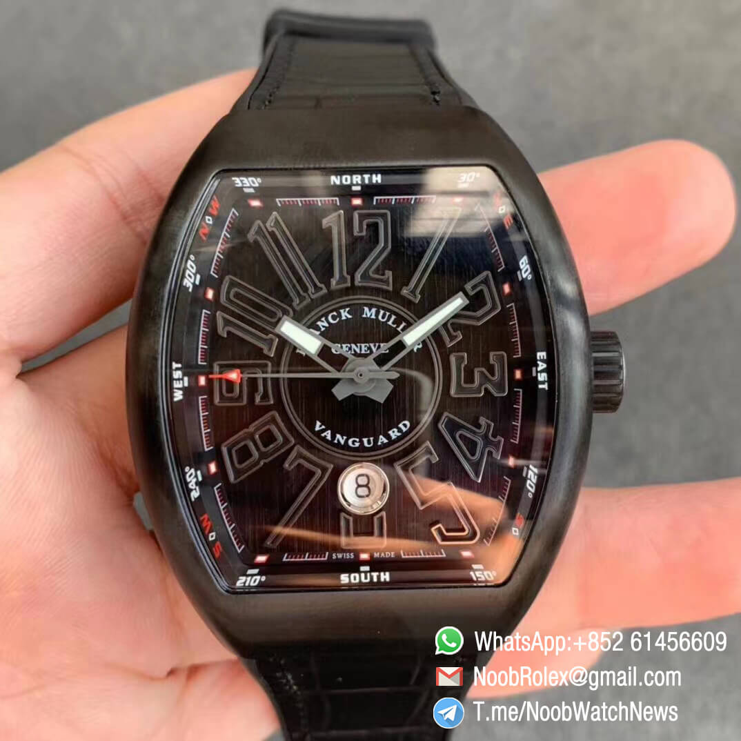 Vanguard V45 SC DT All Black DLC Plated Steel Case Black Dial Black Markers on Black Rubber Strap MIYOTA 9015 ZF Top Quality 01