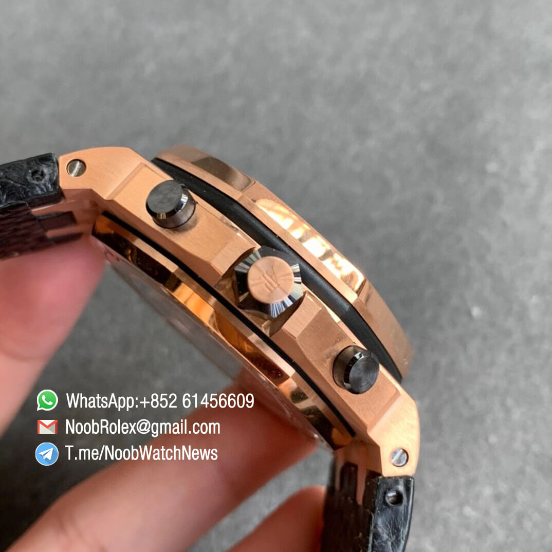 AP Royal Oak Offshore 26470OR Rose Gold Case Black Dial Rose Gold Sub Dial Black Leather Strap JF Top Replica A3126 V2 Cyclops and DW Mod 04