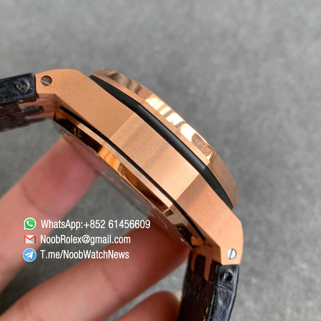 AP Royal Oak Offshore 26470OR Rose Gold Case Black Dial Rose Gold Sub Dial Black Leather Strap JF Top Replica A3126 V2 Cyclops and DW Mod 05
