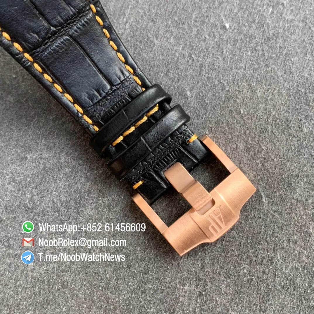 AP Royal Oak Offshore 26470OR Rose Gold Case Black Dial Rose Gold Sub Dial Black Leather Strap JF Top Replica A3126 V2 Cyclops and DW Mod 06