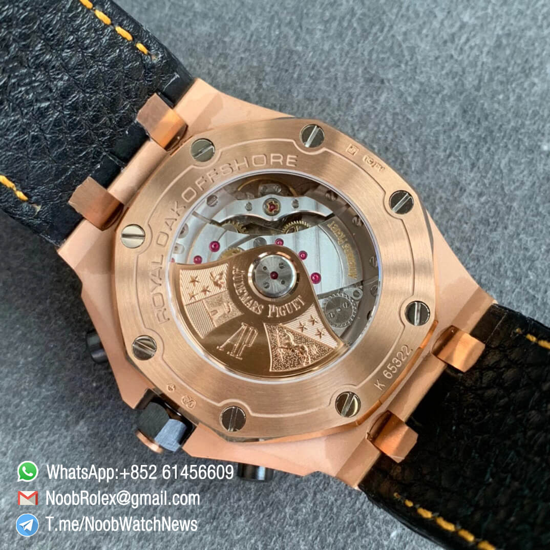 AP Royal Oak Offshore 26470OR Rose Gold Case Black Dial Rose Gold Sub Dial Black Leather Strap JF Top Replica A3126 V2 Cyclops and DW Mod 08